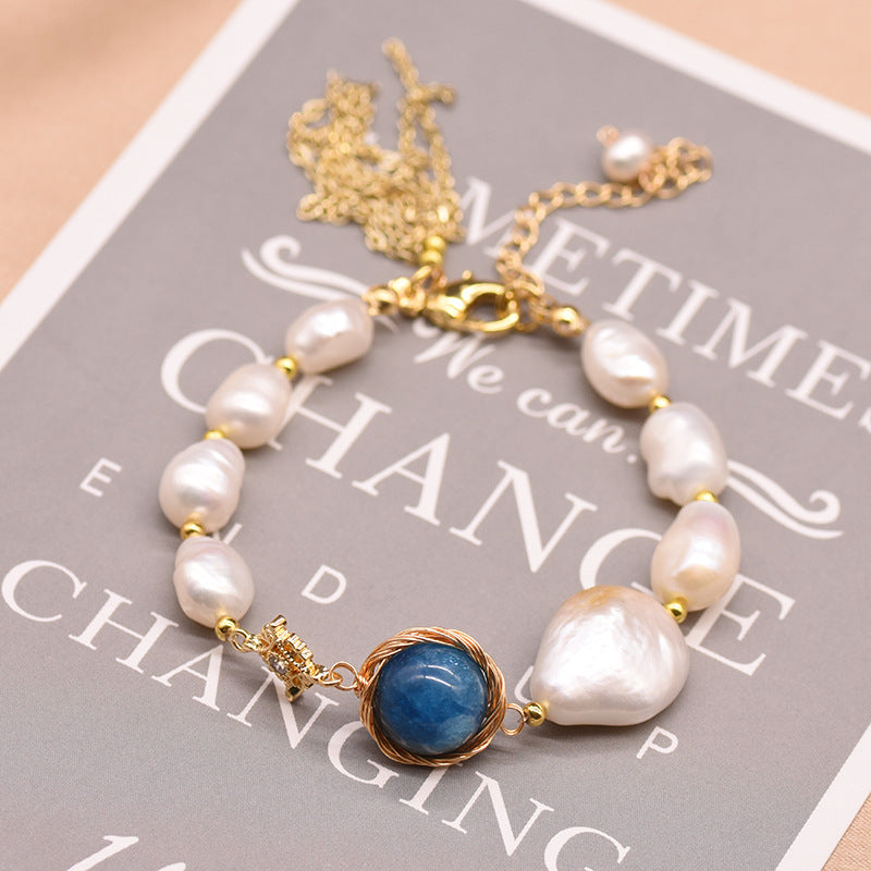 Natural Baroque Pearl Kyanite Bracelet