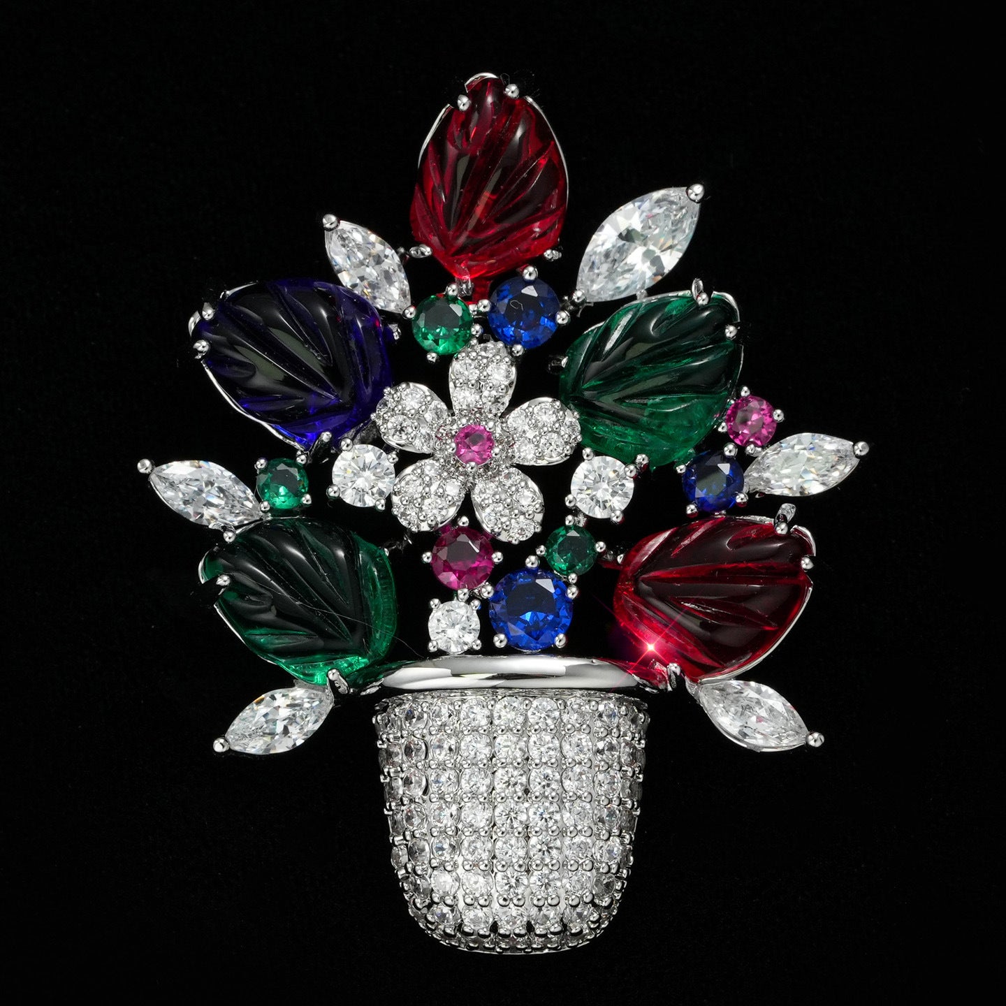 Colored Crystal Glazed Basket Brooch