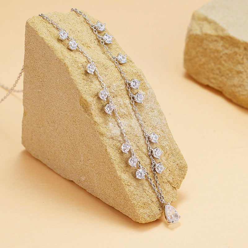 S925 Sterling Silver Necklace Zircon Elegant Temperament Versatile Premium Sense Clavicle Chain