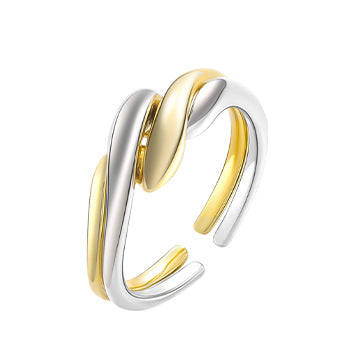 S925 Sterling Silver Niche Irregular Water Ripple Color Separation Combination Ring
