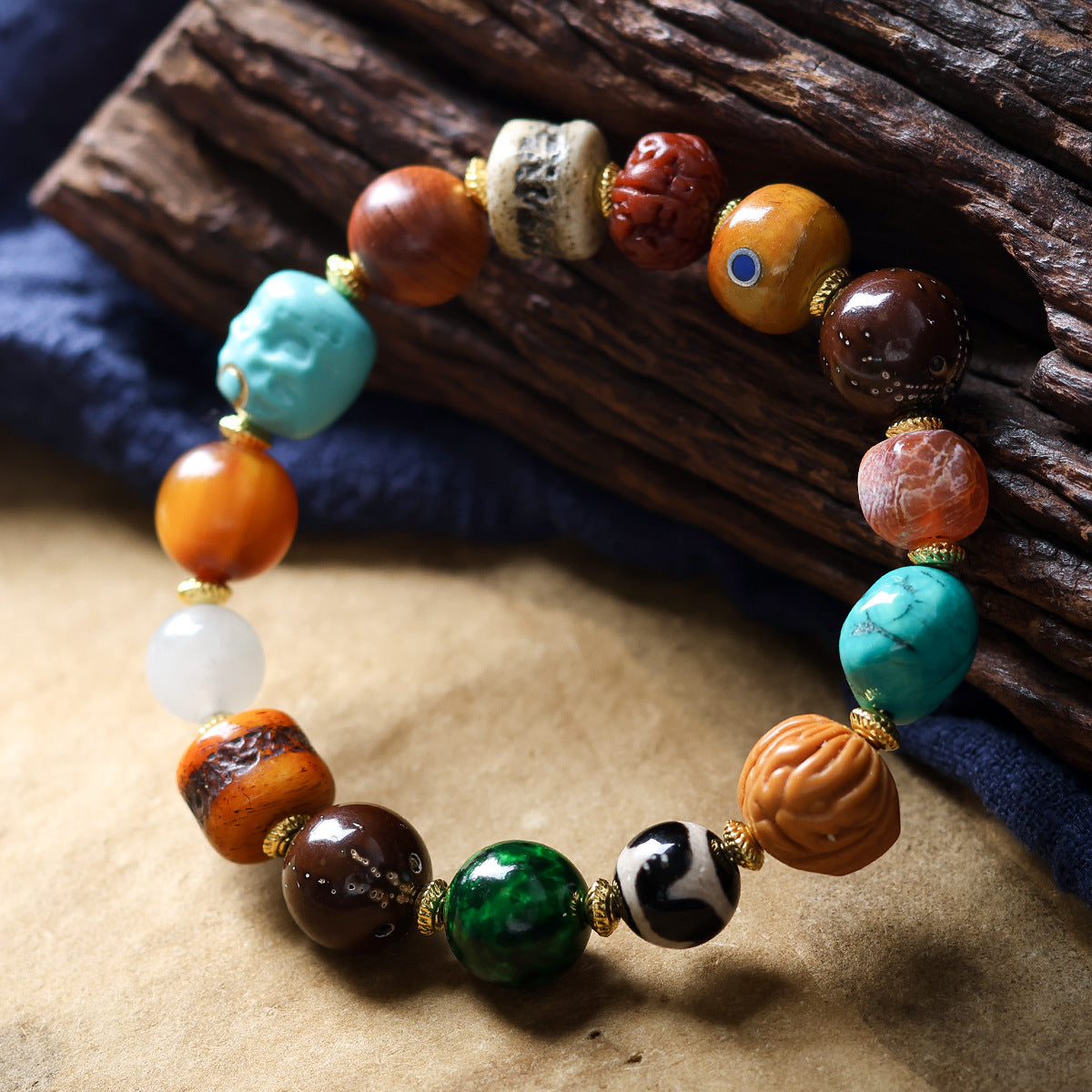 Buddha Life Tibetan Camel Bone Agate with Beads Duobao Bracelet for Men and Women Couples