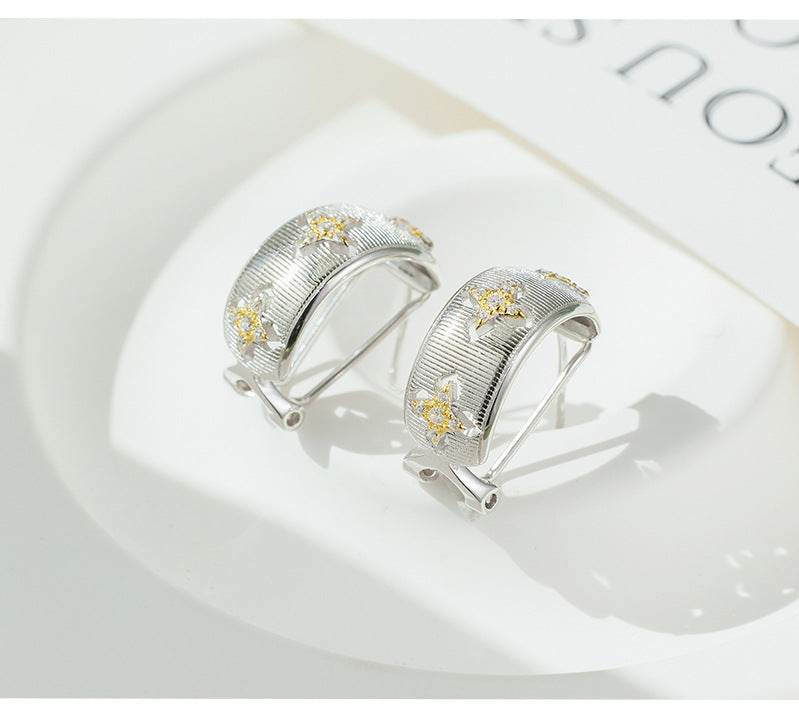 S925 Sterling Silver Italian Brushed Hollow Earrings