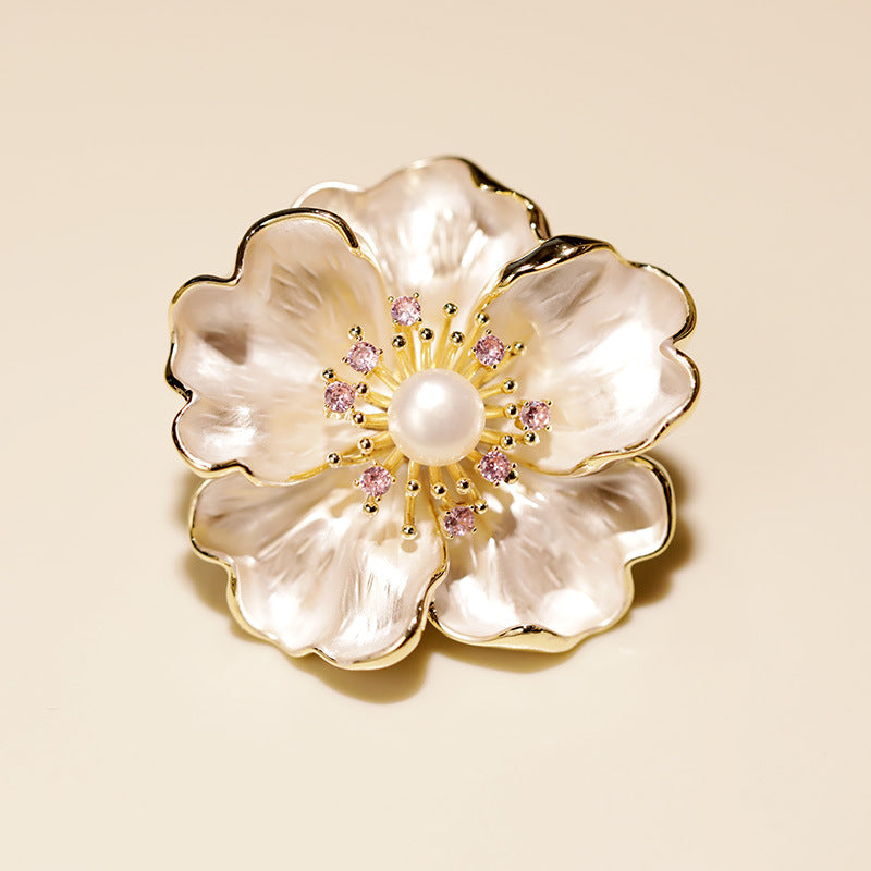 Enamel Pearl Peony Brooch, High-end Atmospheric Suit Corsage Gift