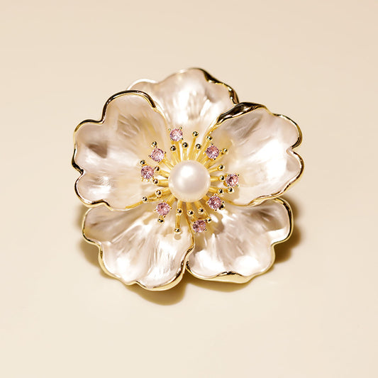 Enamel Pearl Peony Brooch, High-end Atmospheric Suit Corsage Gift