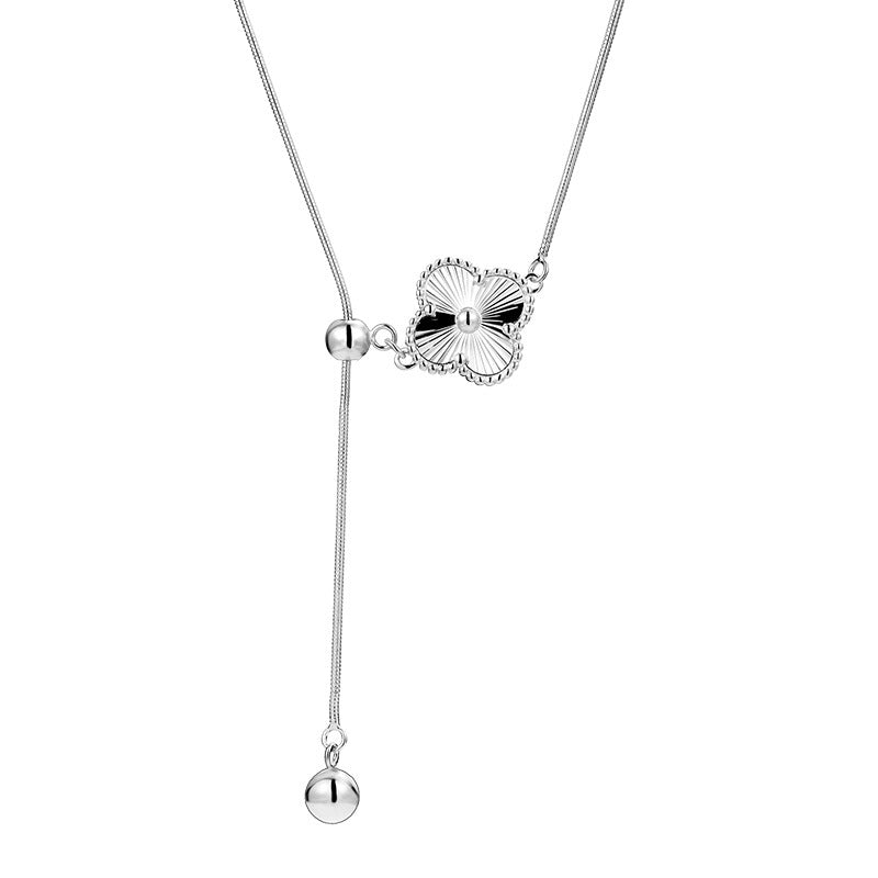 Sweater Chain Autumn and Winter Long 925 Sterling Silver Three-dimensional Lucky Grass Adjustable Necklace