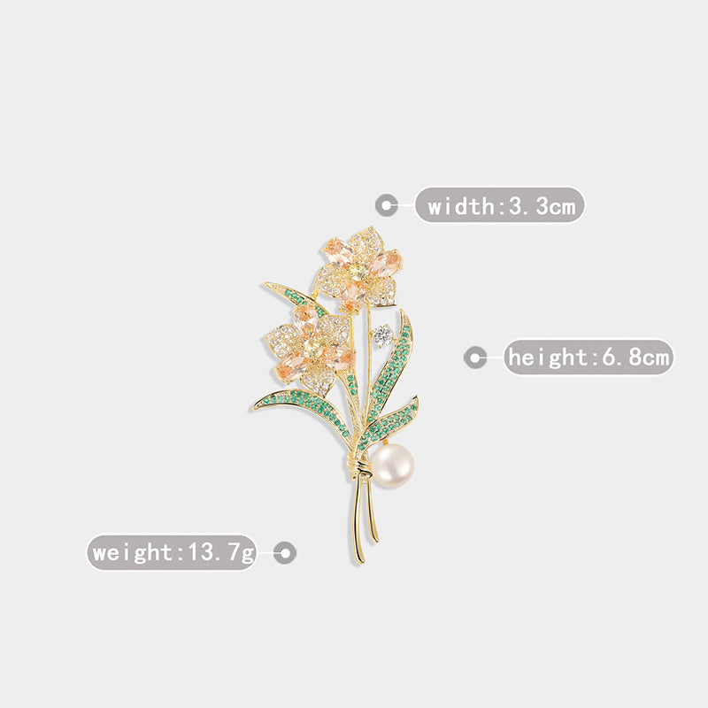 Colored Zircon Natural Freshwater Pearl Bouquet Brooch