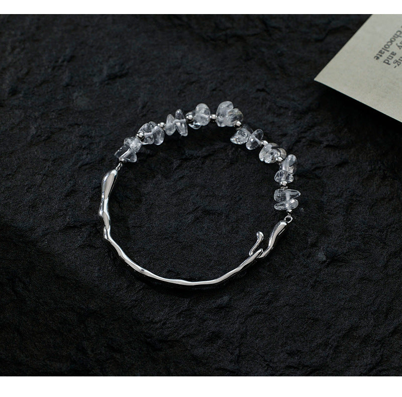 S925 Sterling Silver Natural Irregular White Crystal Bracelet