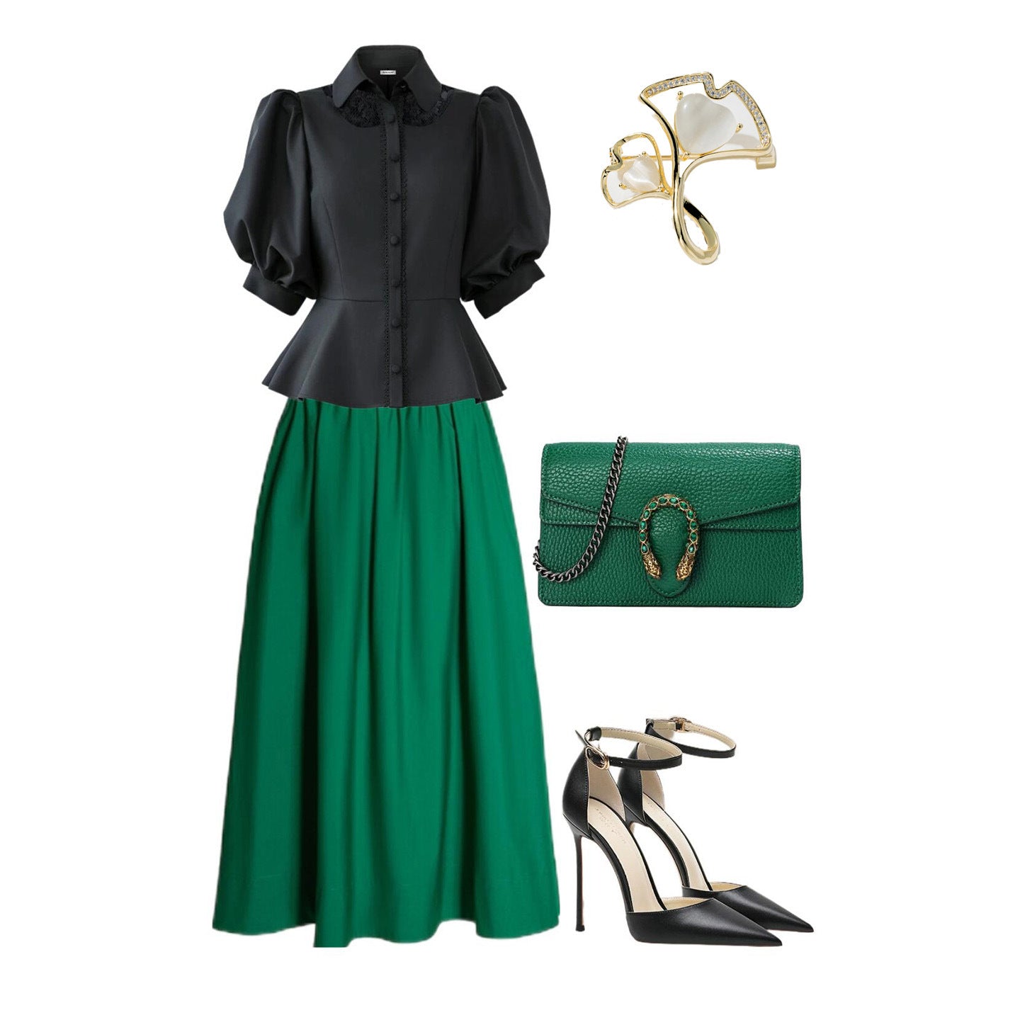 Cat's Eye Ginkgo Leaf Versatile Suit Brooch Accessory