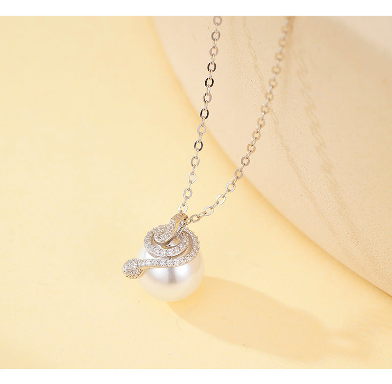S925 Sterling Silver Aobaibei Bead Necklace with Zirconium Snake Collarbone Chain