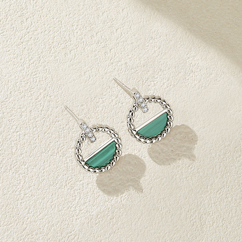 Dapaza Natural Malachite Diamond Hollow Round Earrings