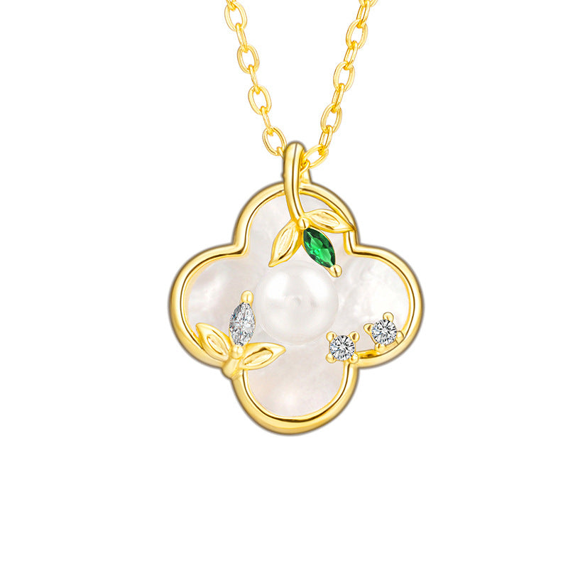 925 Sterling Silver Mother of Pearl Lucky Necklace