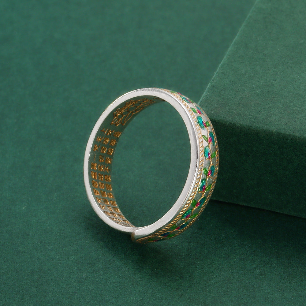 Dapaza Enamel Gold-painted Blue Wisteria Ring