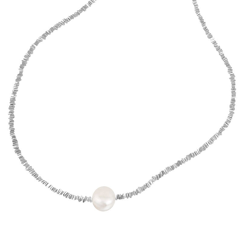 New S925 Sterling Silver Baroque Pearl Shredded Silver Necklace