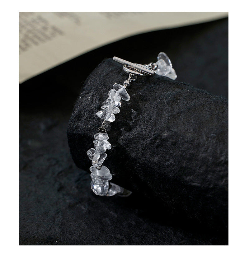 925 Sterling Silver Natural Irregular White Crystal Bracelet
