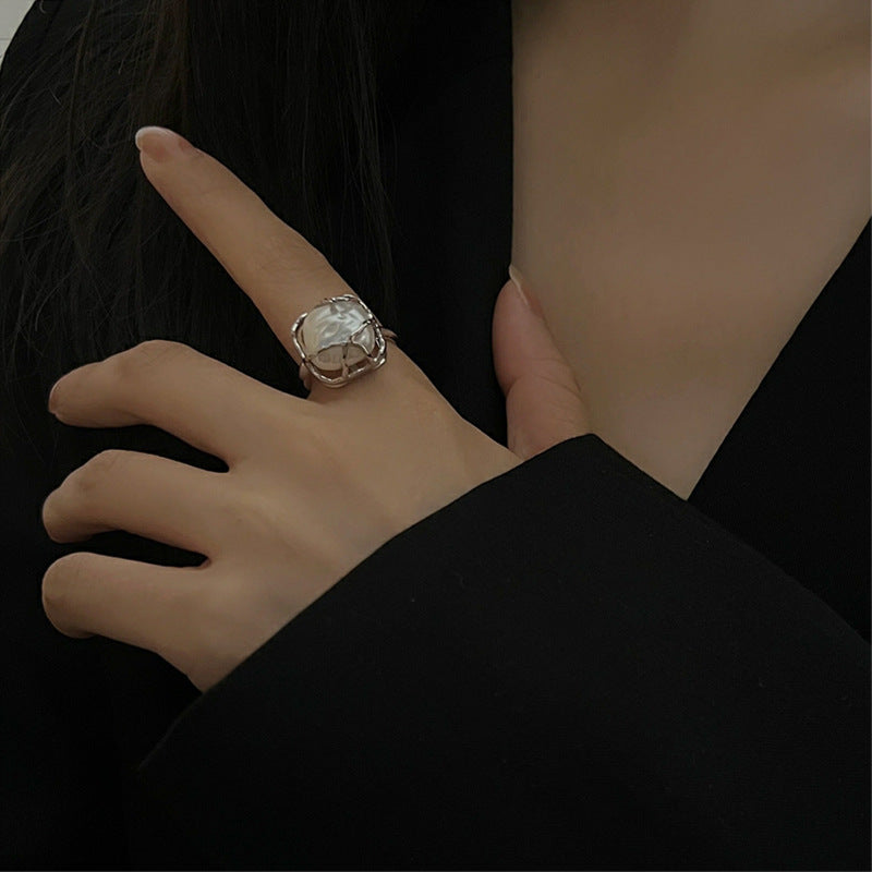Dapaza S925 Sterling Silver Baroque Square Pearl Ring