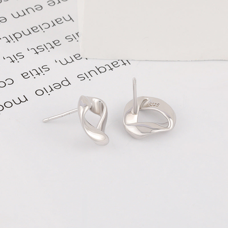 New S925 Silver Geometric Triangle Twist Design Earrings Silver