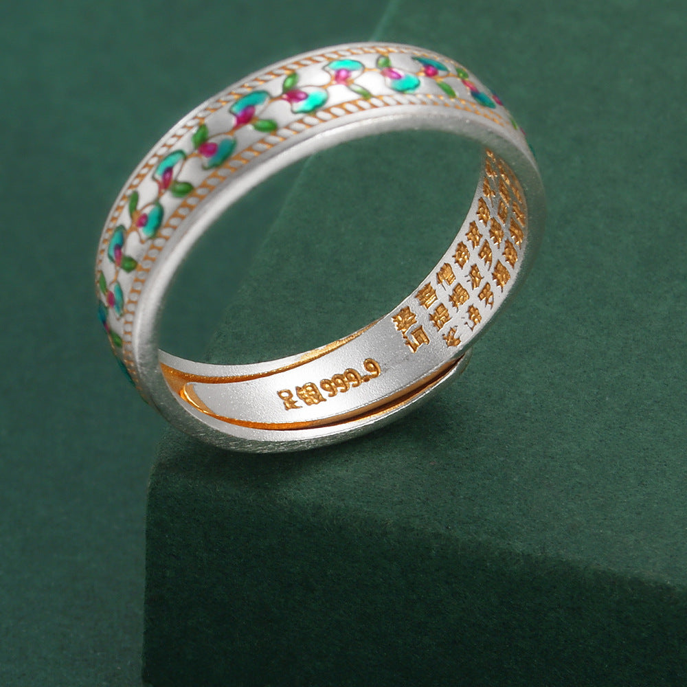Dapaza Enamel Gold-painted Blue Wisteria Ring