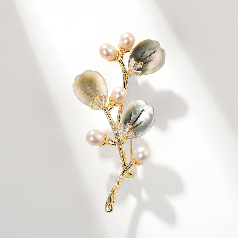 Shell Freshwater Pearl Branch Floral Brooch