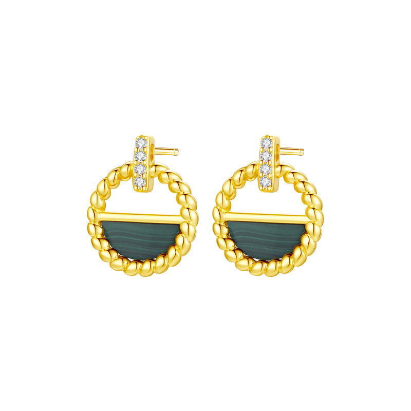 Dapaza Natural Malachite Diamond Hollow Round Earrings
