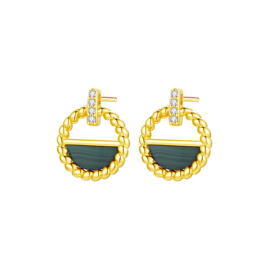 Dapaza Natural Malachite Diamond Hollow Round Earrings