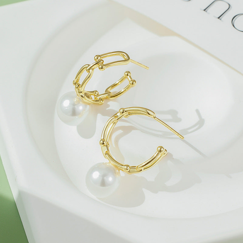 S925 Sterling Silver Stud Earrings Women's Niche Design Simple Chain Earrings