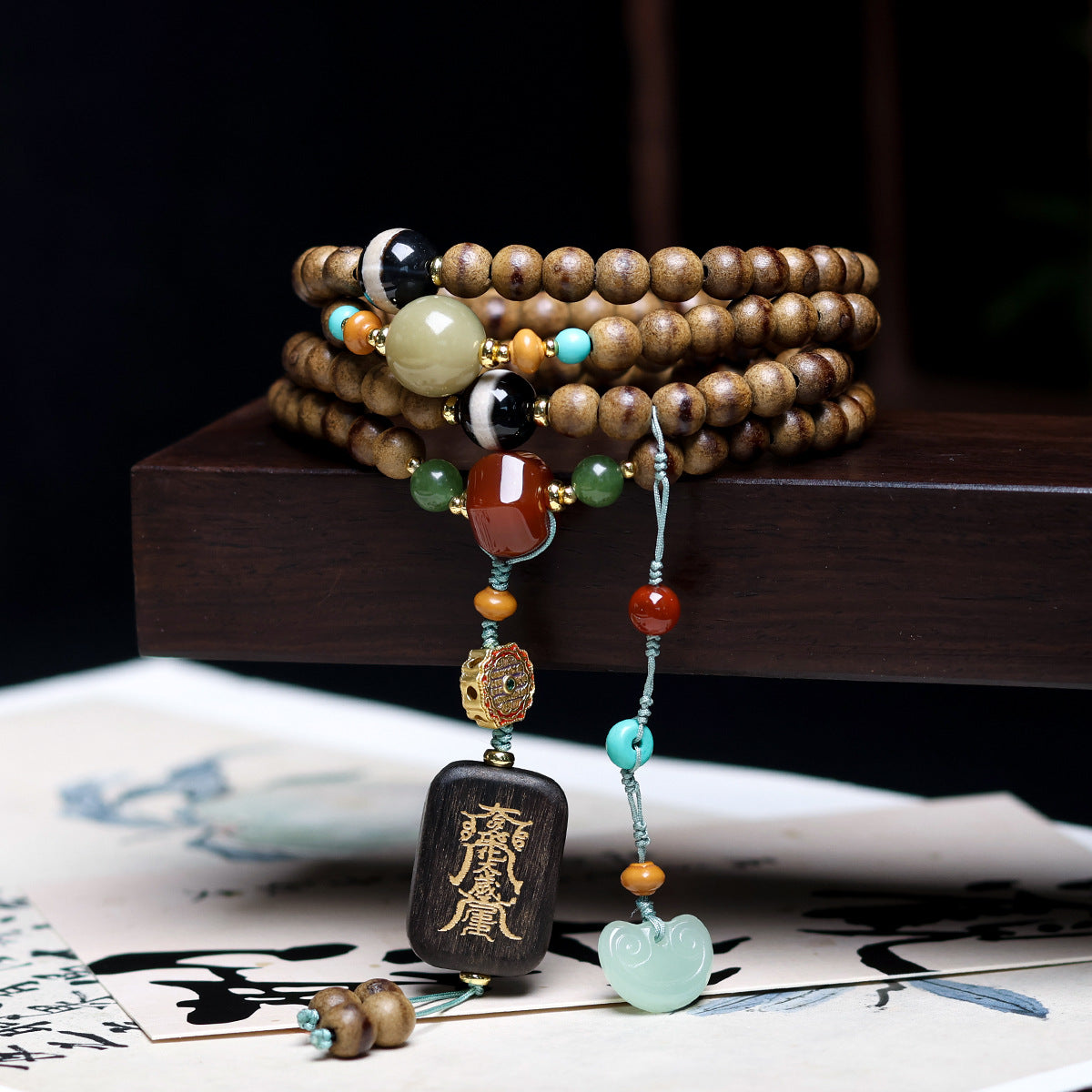 One-line Butter Agarwood Multi-circle Bracelet Chinese Necklace