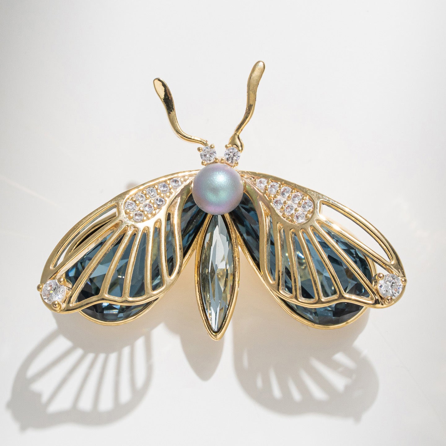 Freshwater Pearl Crystal Butterfly Brooch