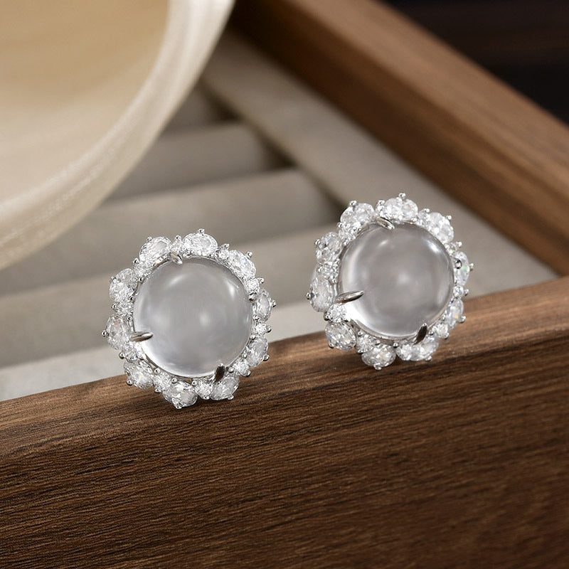 Dapaza | Zircon Inlaid Women's Round S925 Silver Stud Earrings