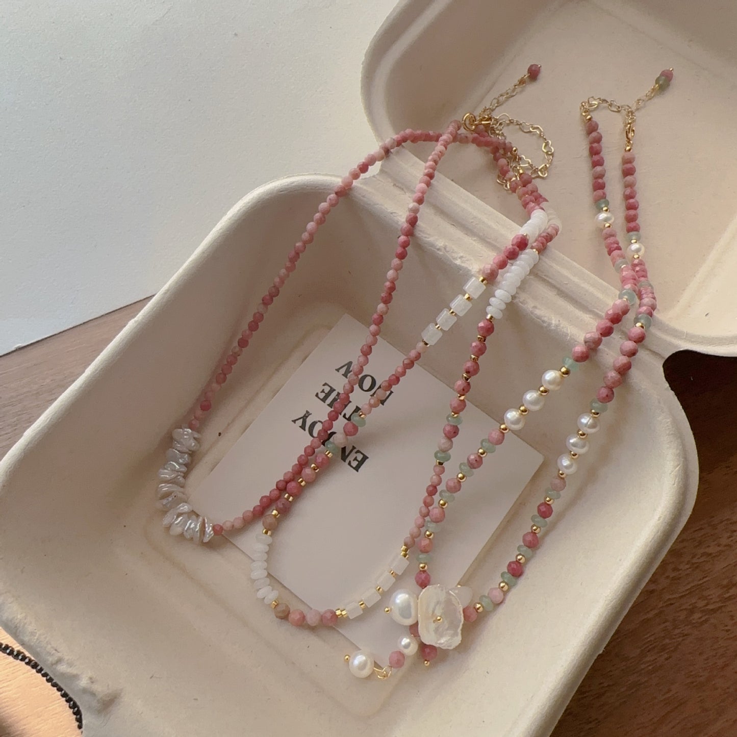 Buddha Life Water Lily Series Red Pink Pearl Necklace Bracelet Ring