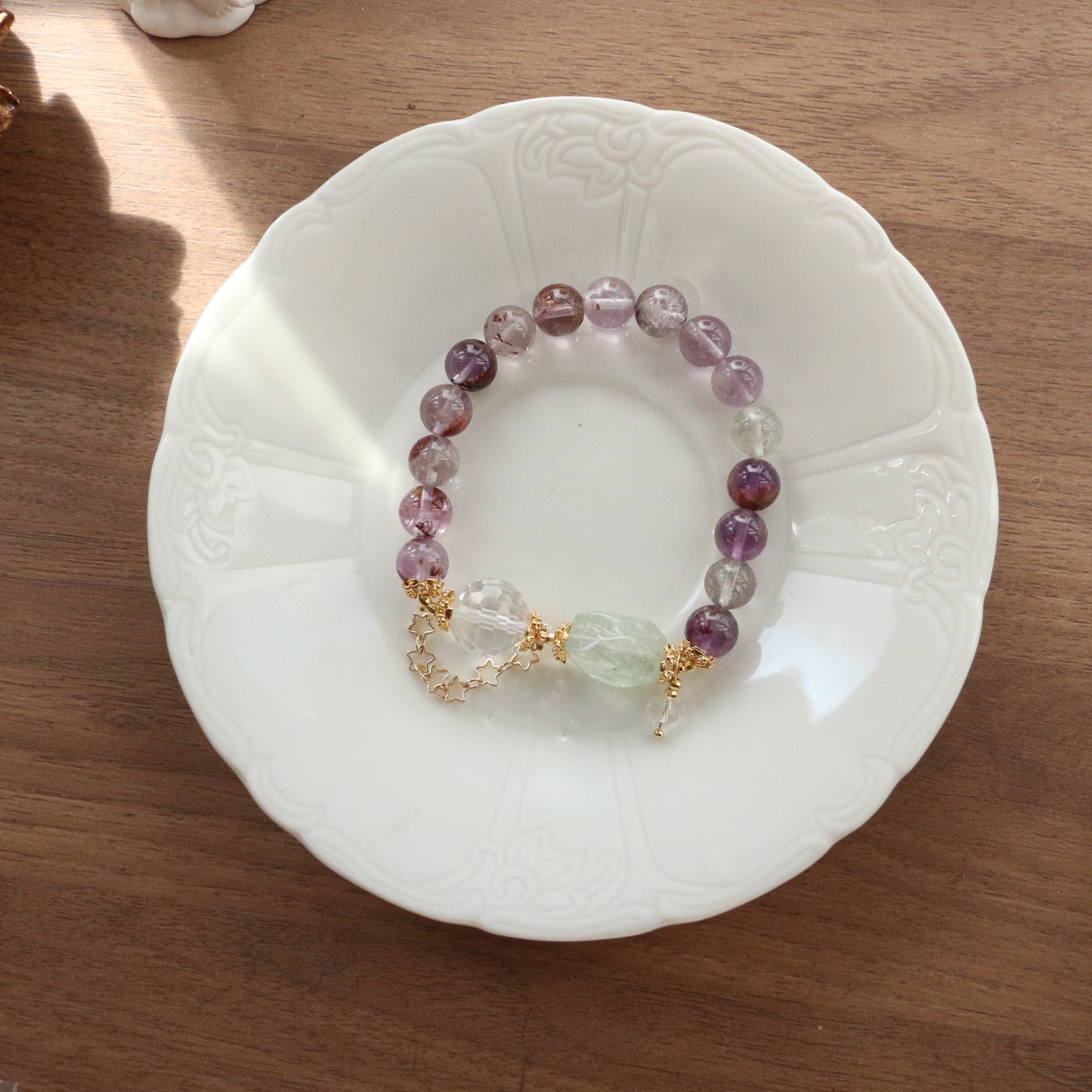 Buddha Life Purple Ghost Crystal with Turquoise Bracelet