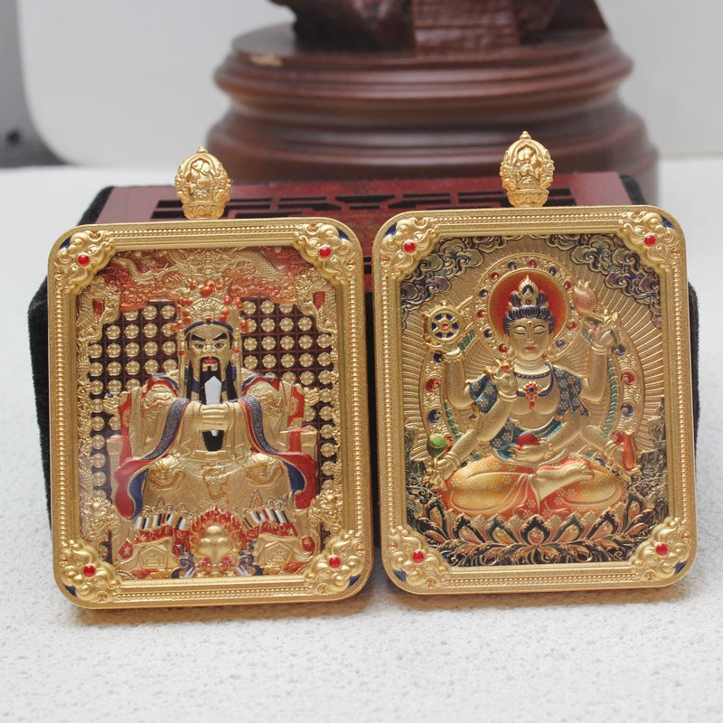 Buddha Life Tibetan Thangka Brass Gilt The Eight Guardian Gods of Natal Buddhas and God of Wealth Pendant