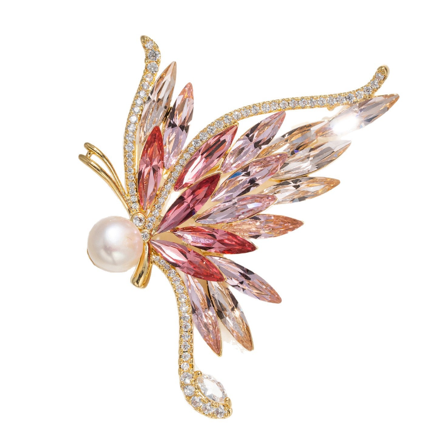 Freshwater Pearl Crystal Butterfly Brooch