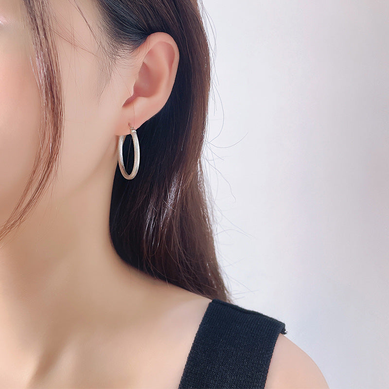 New 925 Sterling Silver Earrings Matte Circle Stud Earrings