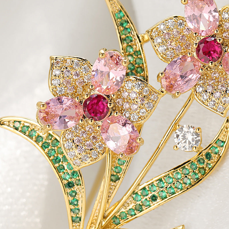 Colored Zircon Natural Freshwater Pearl Bouquet Brooch