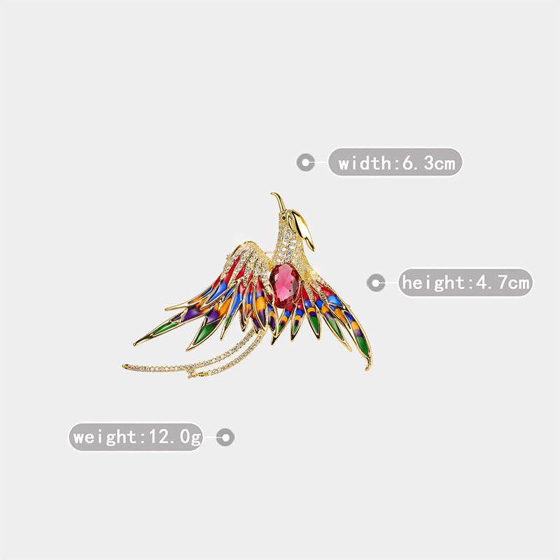 Buddha Life Chinese Style Colored Zircon Phoenix Brooch