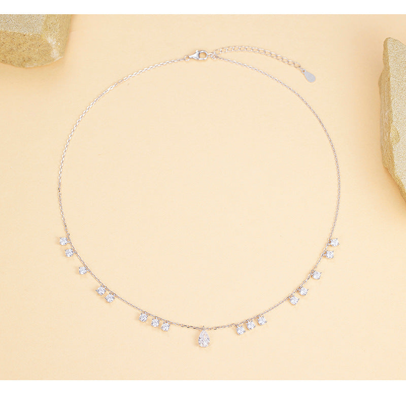 S925 Sterling Silver Necklace Zircon Elegant Temperament Versatile Premium Sense Clavicle Chain