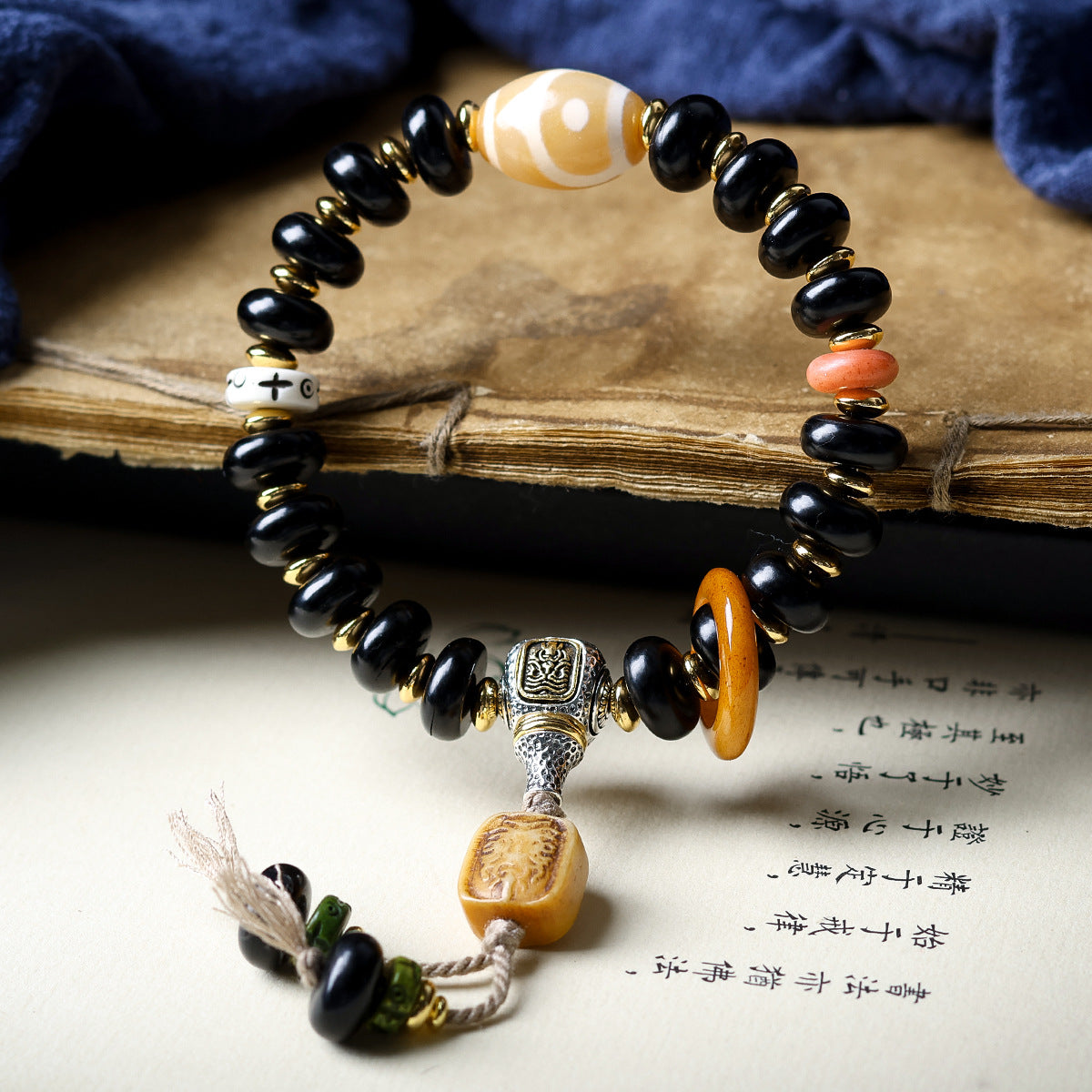 Buddha Life Tibetan Black Horns Abacus Bead Dzi Bead Bracelet