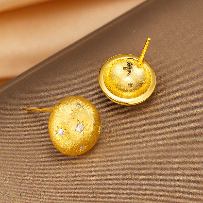 S925 Sterling Silver Stud Earrings Women's Medieval Gilt Round Star Earrings