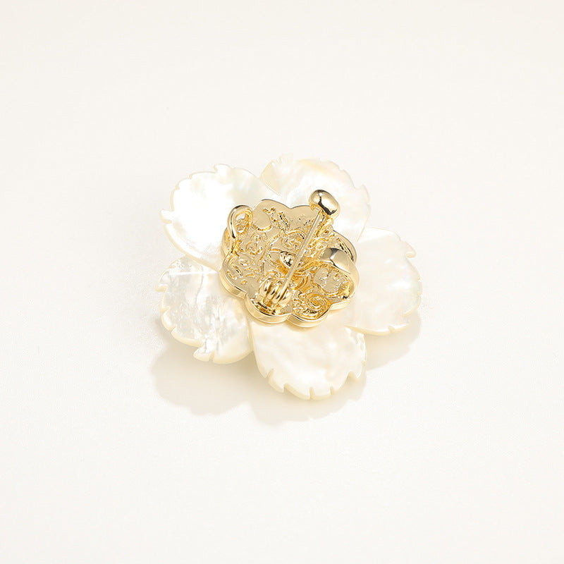 Natural Sea Shell Freshwater Pearl Peach Blossom Flower Brooch