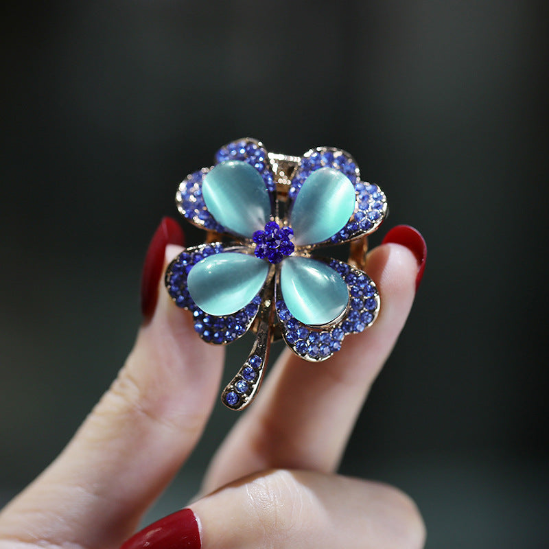 Four-leaf Clover Brooch Opal Silk Scarf Buckle Dual-purpose Accessory Pin