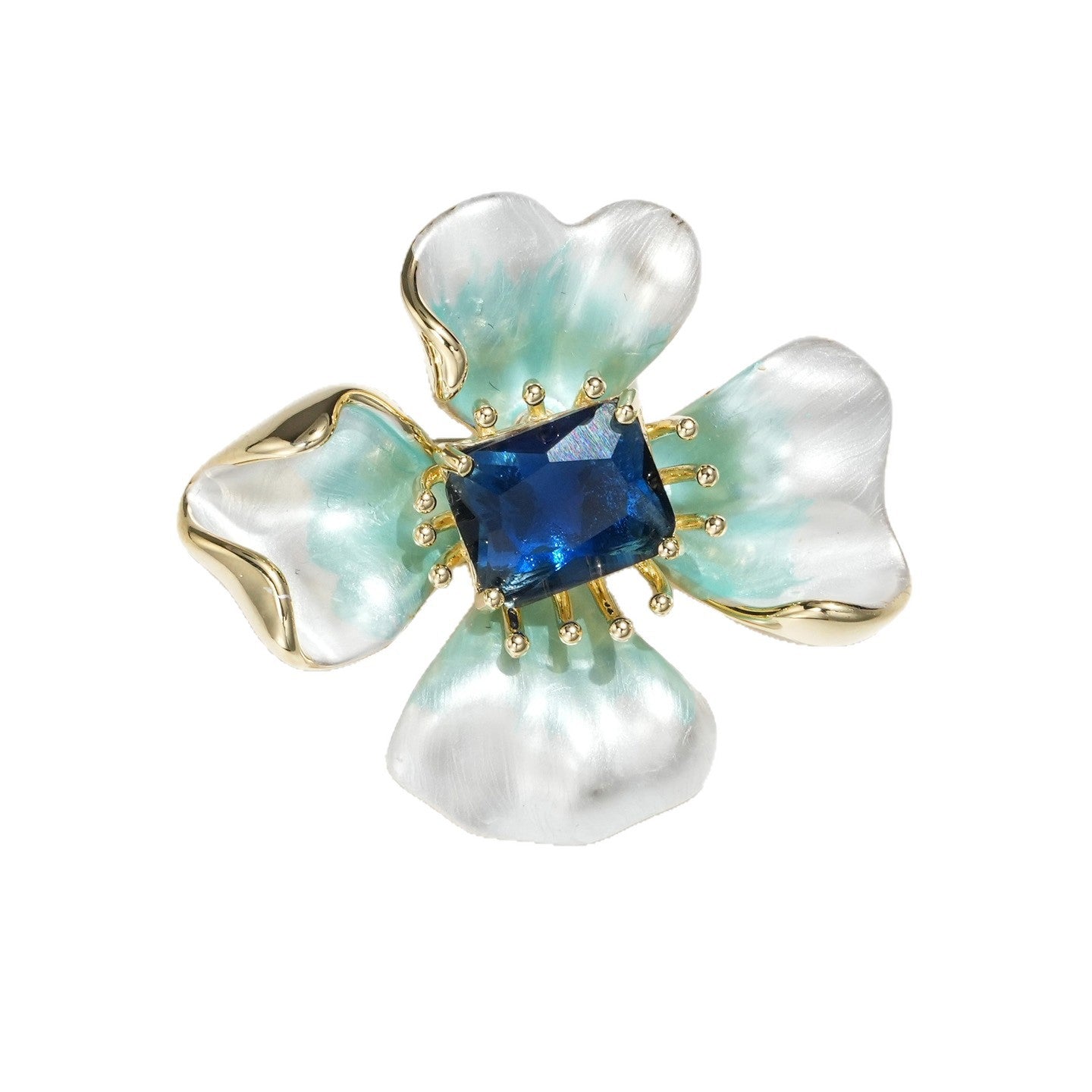 DAPAZA Fashion Enamel Painted Blue Four-leaf Clover Brooch, Temperament Women's Clothing Accessories Corsage