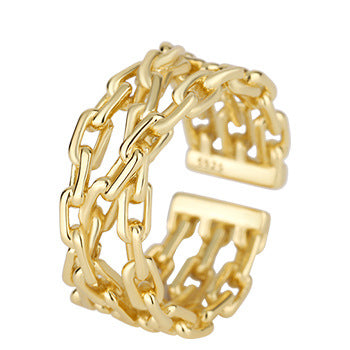 Dapaza S925 Sterling Silver Ring Women's Double Winding Chain Design