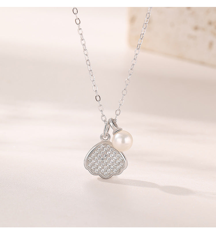 S925 Silver Necklace Double-sided Wearing Pearl  White Mother Shell Necklace Pendant