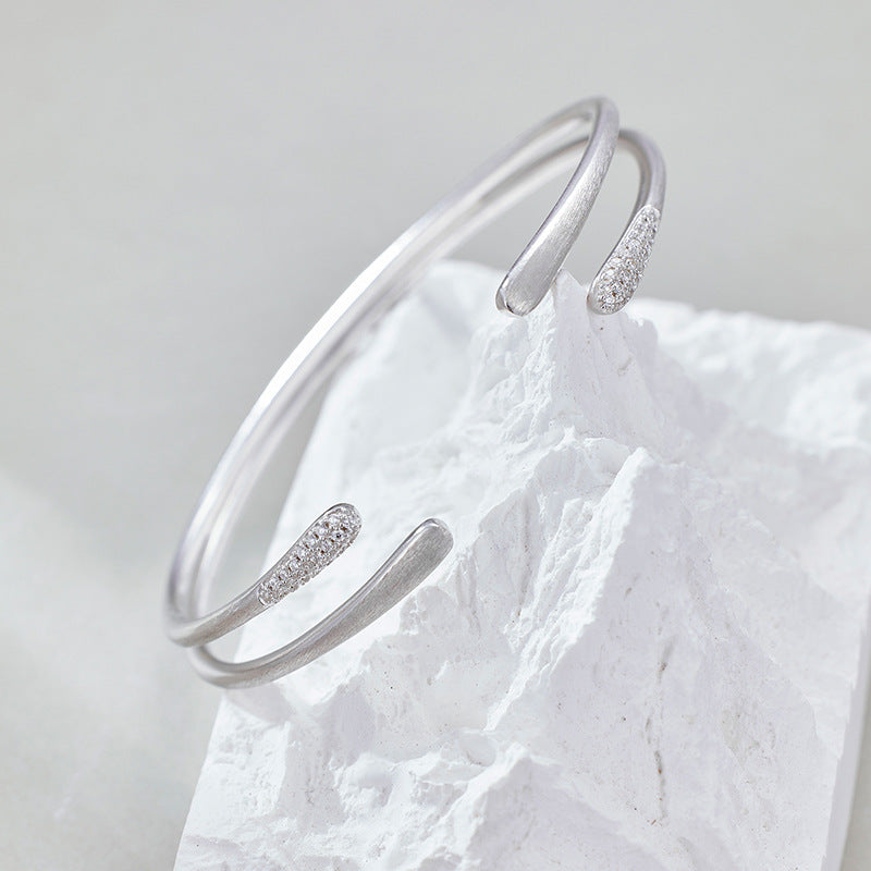 S925 Sterling Silver Zircon Double Layer Open Bracelet Women's