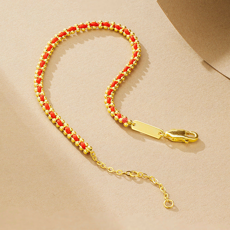 925 Sterling Silver Natal Year Red Rope Bracelet Personalized Niche Design Sense Handmade Hand Rope Jewelry