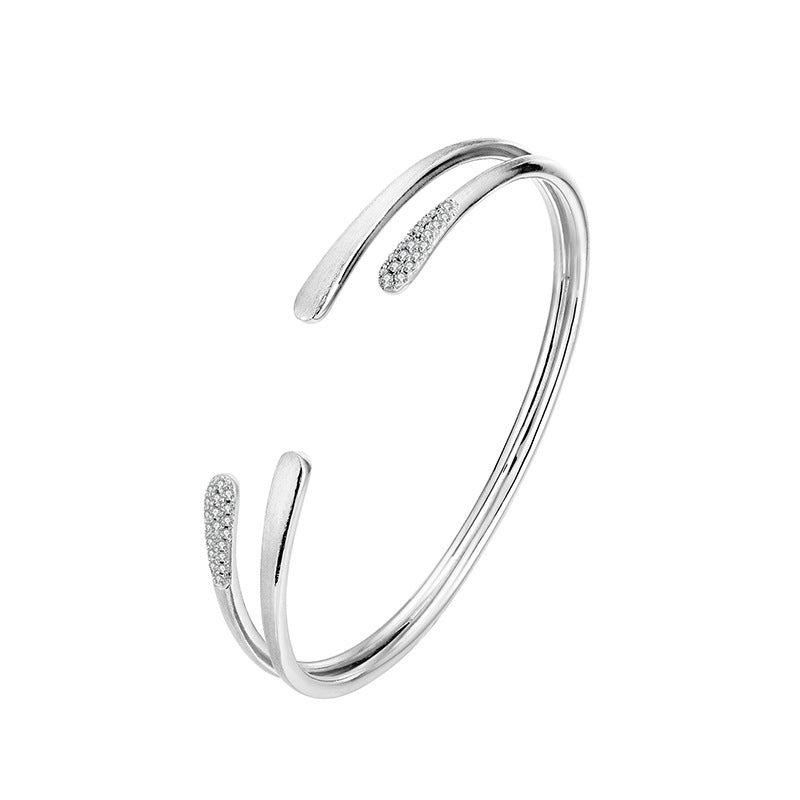 S925 Sterling Silver Zircon Double Layer Open Bracelet Women's