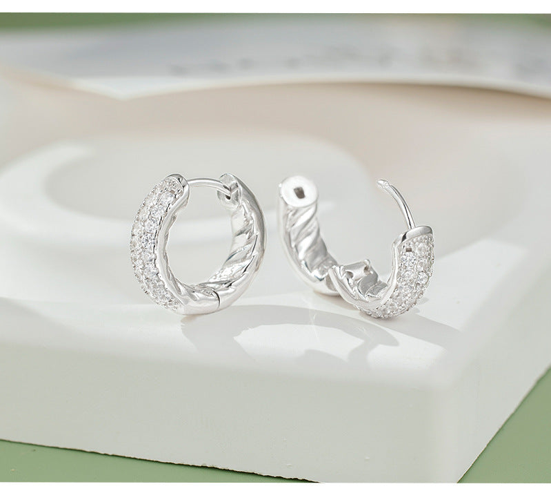 S925 Sterling Silver Earrings Women's Niche Design High-end Zircon Ring