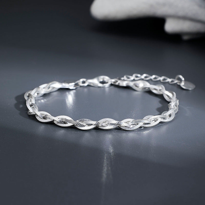 925 Sterling Silver Bracelet Women's Italian Design Woven Four-strand Simple and Fashionable Personalized Bracelet