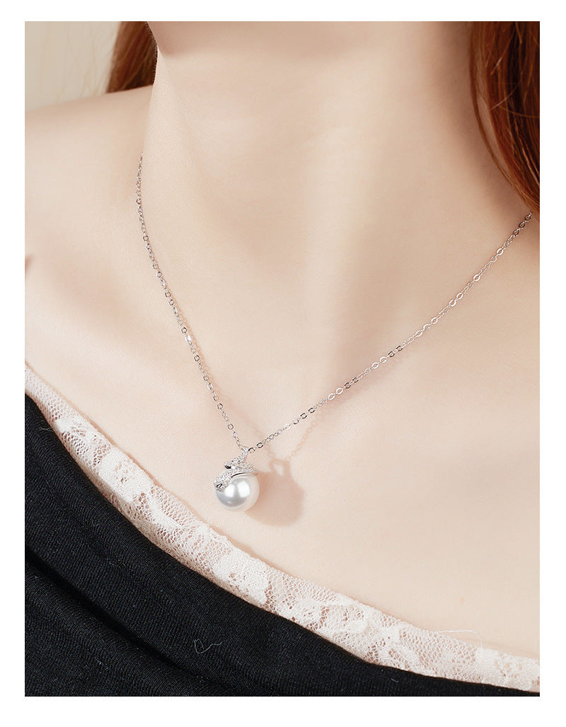 S925 Sterling Silver Aobaibei Bead Necklace with Zirconium Snake Collarbone Chain