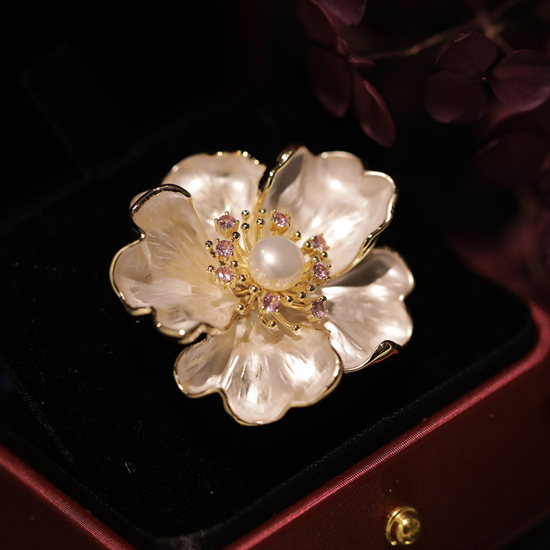 Enamel Pearl Peony Brooch, High-end Atmospheric Suit Corsage Gift